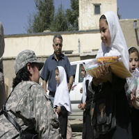 Children receiving their school supplies